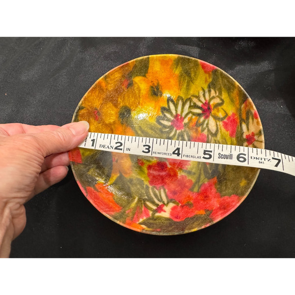 Vtg 70s Pink Floral Fiberglass Serving Snack Sald Bowls Set w Tray Napkins Patio - Picture 4 of 14